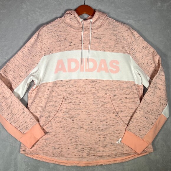 NWT Adidas Hoodie Womens XL Light Pink Heather Color Block Pullover Sweatshirt - Picture 1 of 8